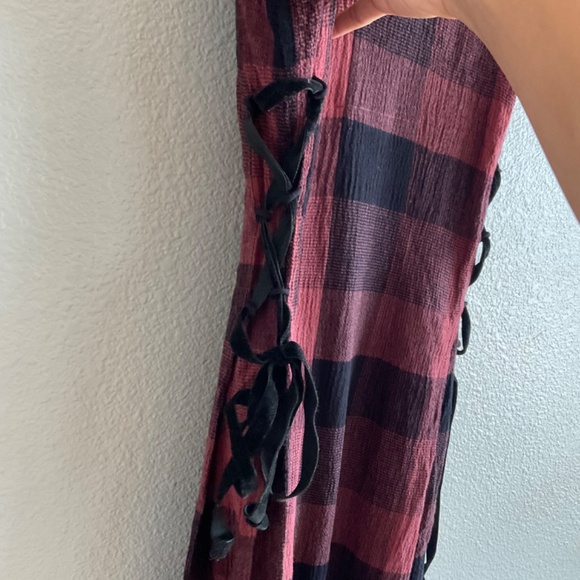 Anthropologie ett twa Red & Black Checkered Plaid Wide Leg Jumpsuit - Picture 5 of 10